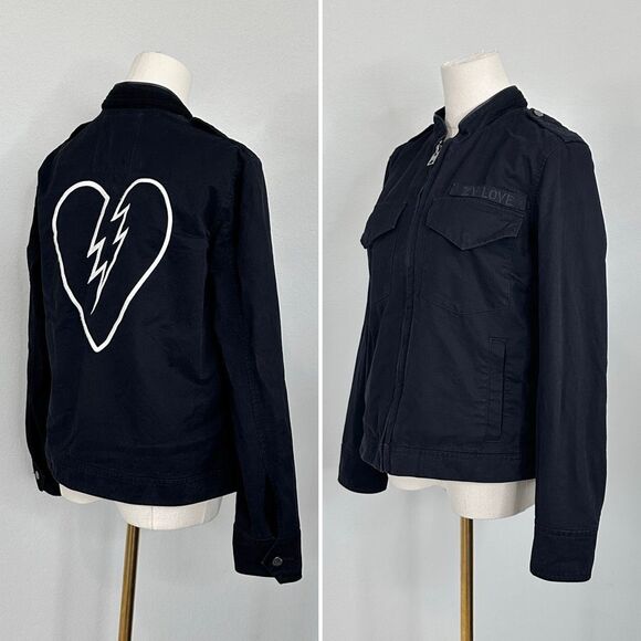 Zadig & Voltaire Kavy Military Jacket Broken Heart Sz M Edgy Rock Chic Punk - Picture 5 of 16